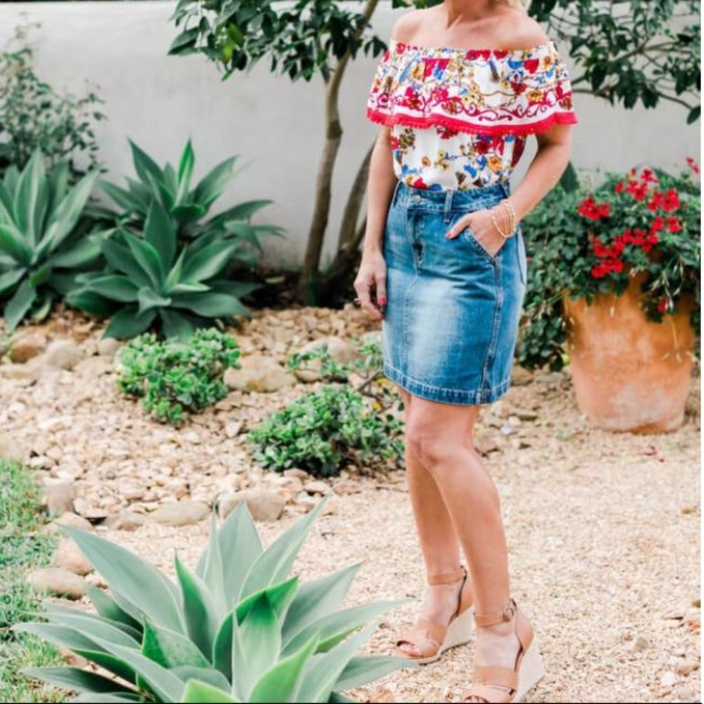 Positano Denim Skirt mini midi blue jean fade